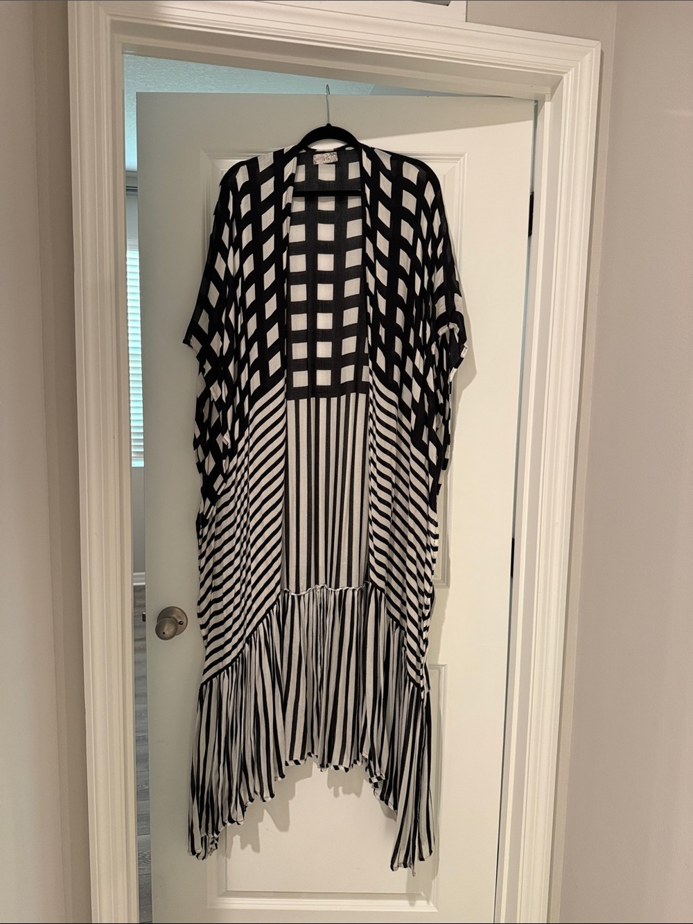 Free People Black and White Striped & Checkered Kimono